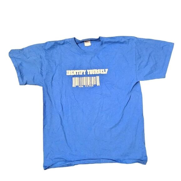 Vintage Y2K Gildan Blue Funny Graphic Top Tee T-shirt 100% Cotton Size:Large - Picture 1 of 4
